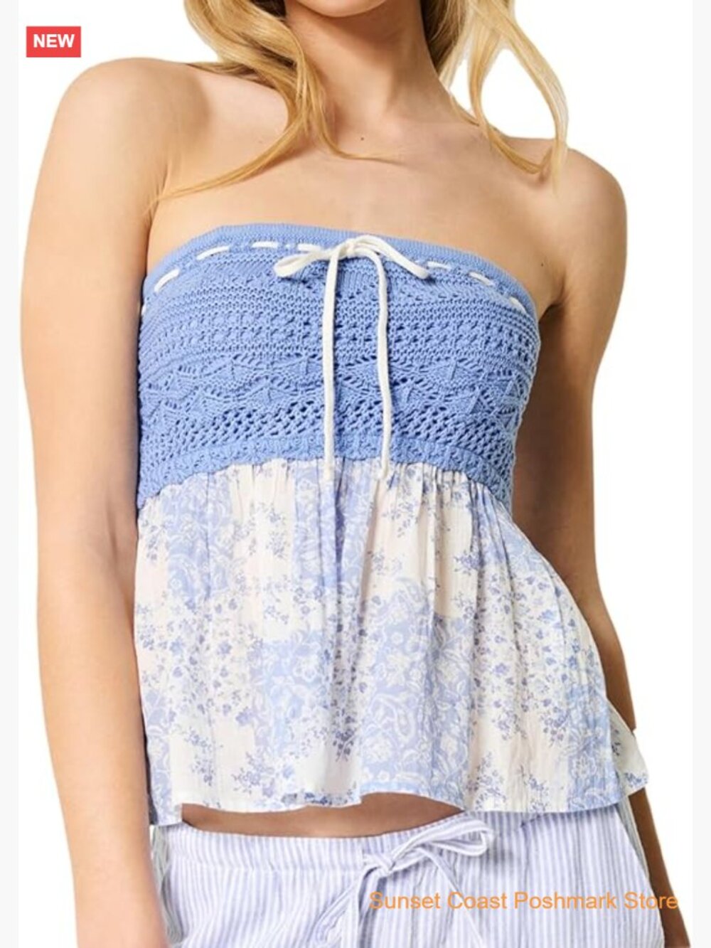 Cute Floral Print Tube Top Crochet Bandeau Babydoll Peplum Top Y2k Going Out